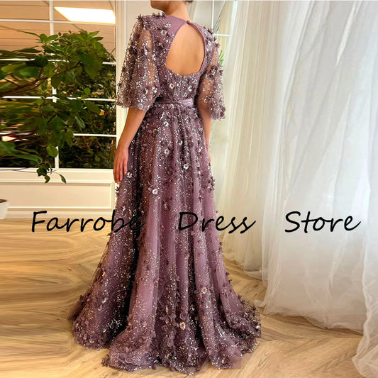 Romantic Birthday Party Dresses Lace A-line Prom Dress Purple V-neck Applique Belt Ruched Sequined Women Evening Dress Long 2025