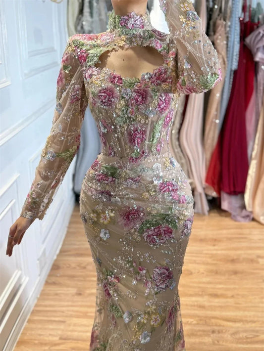 Lorrtta Tulle Sweetheart champagne Mermaid Evening Dress Formal Romantic Premium Designer Beautiful Flowers 2026 Customized
