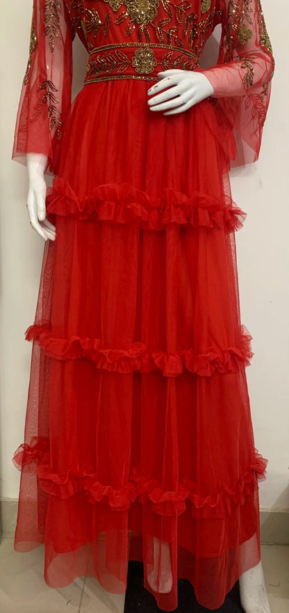 2026 Luxury Beaded Dubai for Women Wedding Party Gowns Evening Dress Long Sleeves Flare Net Skirt Style Outfit Club Party Wear