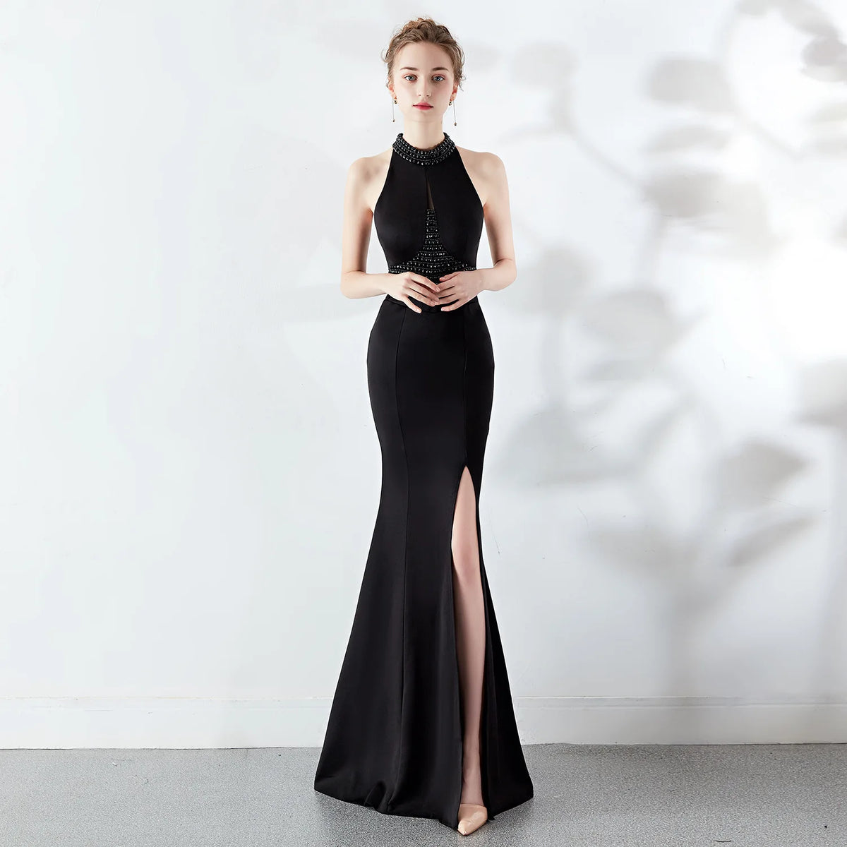 8637# Bridal Toasting Fashion Long Red Fishtail Halter Wedding Evening Dress