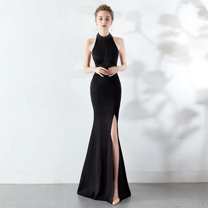 8637# Bridal Toasting Fashion Long Red Fishtail Halter Wedding Evening Dress
