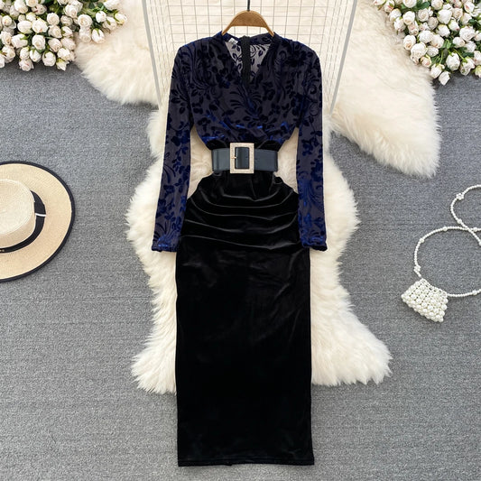 Wholesale Fashion Long Bodycon Party Elegant Design Velvet Vestidos Evening Dress for Lady