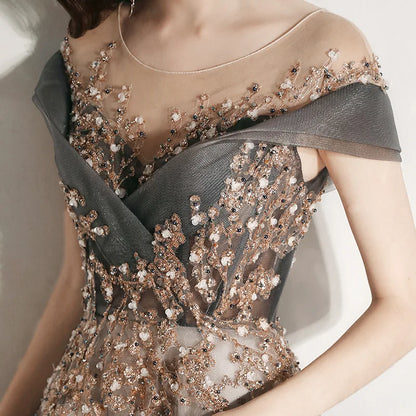 Hot Sale Hight Quality Luxury Evening Dress Beads Sequin V Neck Backless Crystal Party Prom Women Formal Dress