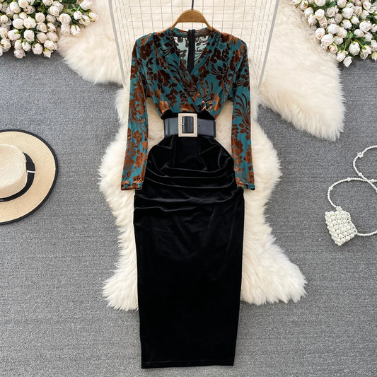 Wholesale Fashion Long Bodycon Party Elegant Design Velvet Vestidos Evening Dress for Lady