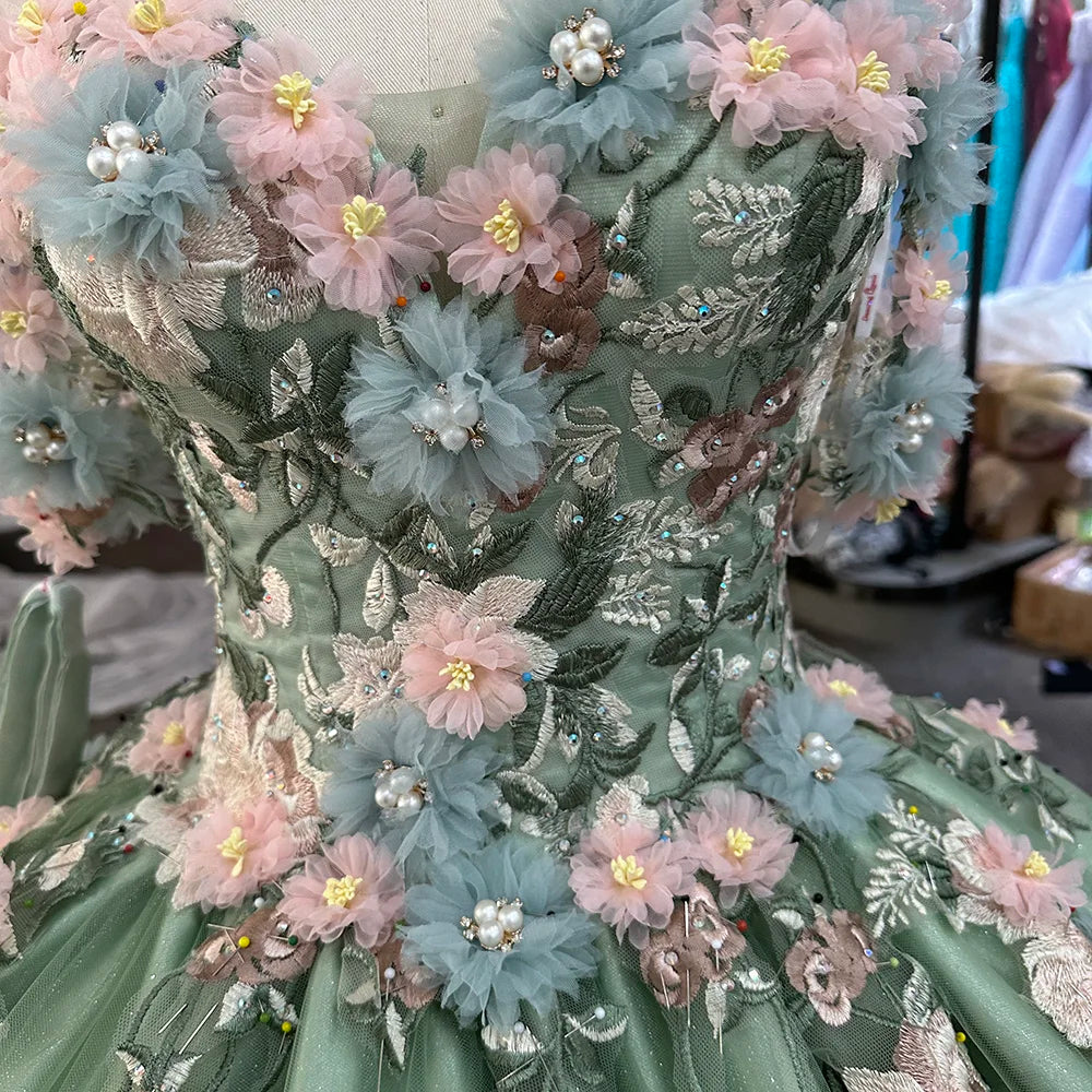 Jancember LSRZ17 Beautiful 3d Flower Evening Dress Big Size for Party Gowns