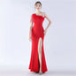 31367#2024 Craft Beaded Ostrich Hair Satin Cloth Long Evening Dress