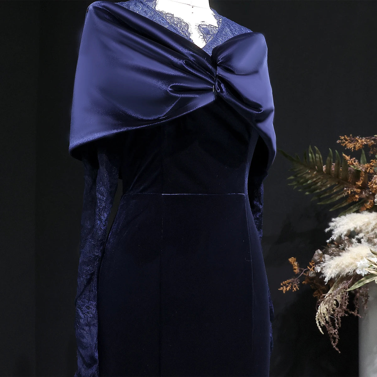 Sharon Said SF443  Elegant Navy Blue Mermaid Evening Dress Long Sleeve Off Shoulder Lace Women Wedding Party Gown