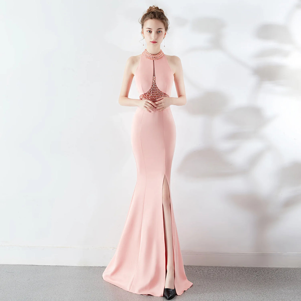 8637# Bridal Toasting Fashion Long Red Fishtail Halter Wedding Evening Dress
