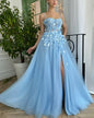 Elegant A-Line Beach Lace Appliques Blue Spaghetti Straps Wedding Dress Prom Evening Dress for Plus Size Women Formal Dress
