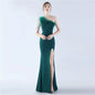 31367#2024 Craft Beaded Ostrich Hair Satin Cloth Long Evening Dress