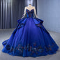 Jancember 231042 First-rate Blue Floral Print O-neck Ball Gown Sequined With Chpel Train Evening Dress