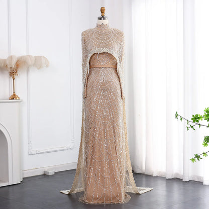 SharonSaid SS369A Dubai  Emerald Green Luxury Long Sleeves Muslim Evening Dress with Cape Women Wedding Special Occasion Gowns