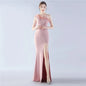31367#2024 Craft Beaded Ostrich Hair Satin Cloth Long Evening Dress