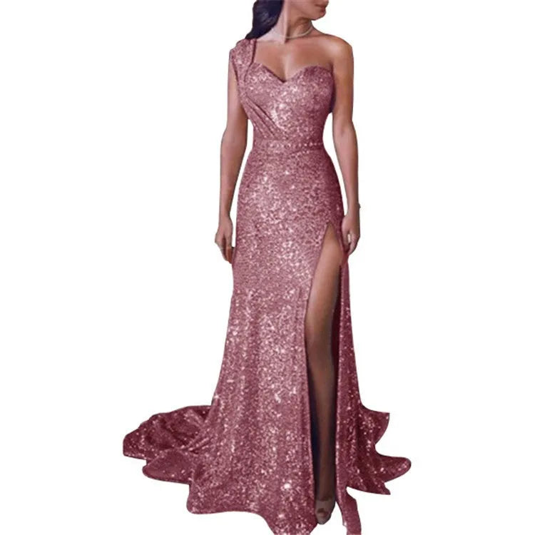 Big Sales Formal Party Long Evening Dress With Split Bridesmaid Gold Color Gowns Dresses