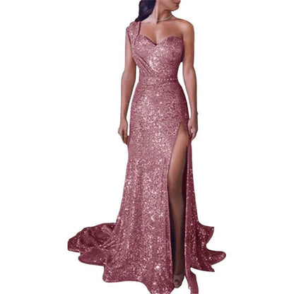 Big Sales Formal Party Long Evening Dress With Split Bridesmaid Gold Color Gowns Dresses