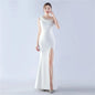 31367#2024 Craft Beaded Ostrich Hair Satin Cloth Long Evening Dress