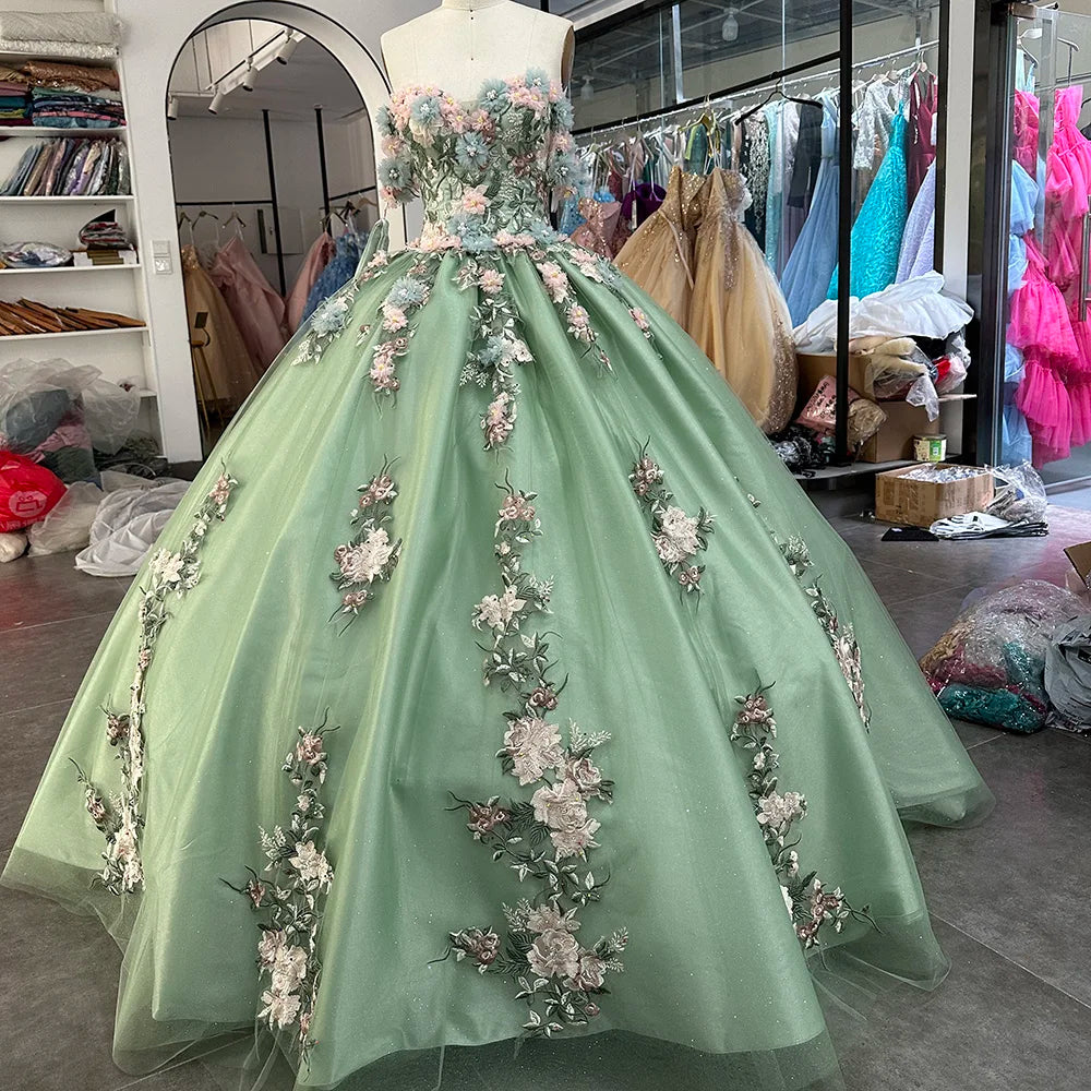 Jancember LSRZ17 Beautiful 3d Flower Evening Dress Big Size for Party Gowns