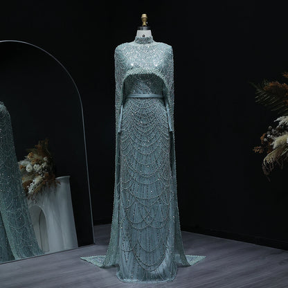 SharonSaid SS369A Dubai  Emerald Green Luxury Long Sleeves Muslim Evening Dress with Cape Women Wedding Special Occasion Gowns