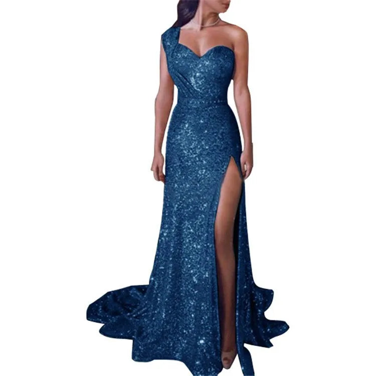 Big Sales Formal Party Long Evening Dress With Split Bridesmaid Gold Color Gowns Dresses