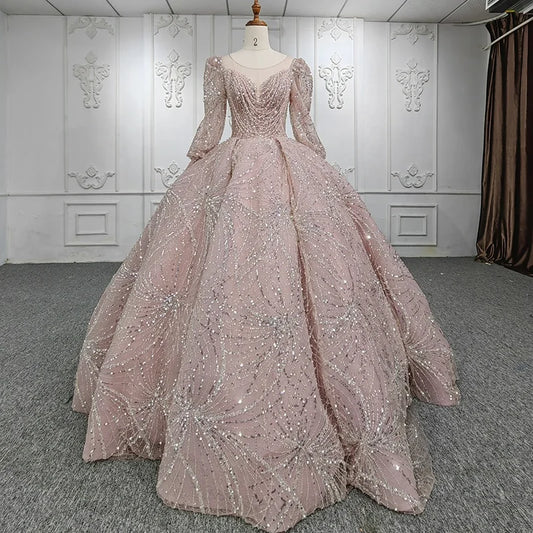 Jancember DY5660 Three Sleeve V-Neck Pearls Satin Sequined Tulle Evening Dress