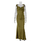 Summer Elegant Fashion Lace up Cowl Neck Zipped Backless Formal Lady Party Gown Dresses 2024 Green Long Evening Dress for Women