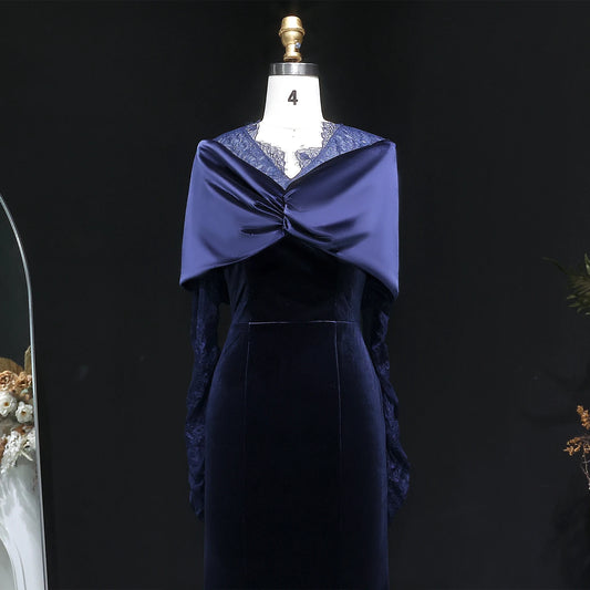 Sharon Said SF443  Elegant Navy Blue Mermaid Evening Dress Long Sleeve Off Shoulder Lace Women Wedding Party Gown