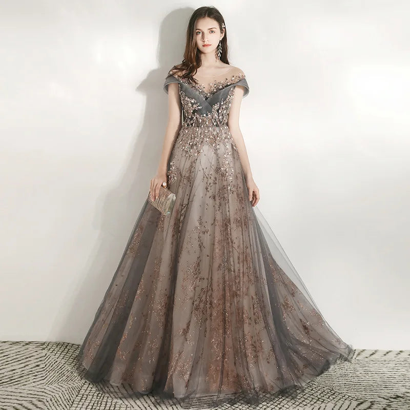 Hot Sale Hight Quality Luxury Evening Dress Beads Sequin V Neck Backless Crystal Party Prom Women Formal Dress