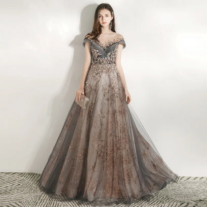 Hot Sale Hight Quality Luxury Evening Dress Beads Sequin V Neck Backless Crystal Party Prom Women Formal Dress