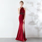 8637# Bridal Toasting Fashion Long Red Fishtail Halter Wedding Evening Dress