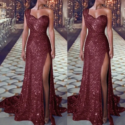 Big Sales Formal Party Long Evening Dress With Split Bridesmaid Gold Color Gowns Dresses