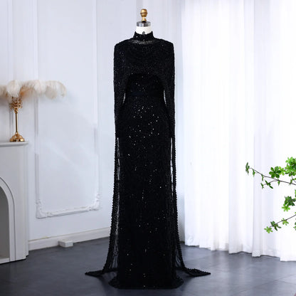 SharonSaid SS369A Dubai  Emerald Green Luxury Long Sleeves Muslim Evening Dress with Cape Women Wedding Special Occasion Gowns