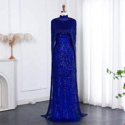 SharonSaid SS369A Dubai  Emerald Green Luxury Long Sleeves Muslim Evening Dress with Cape Women Wedding Special Occasion Gowns