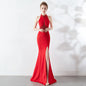 8637# Bridal Toasting Fashion Long Red Fishtail Halter Wedding Evening Dress
