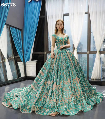 Feishiluo Women's Modern Ball Gowns Luxury Sequins Lace Wedding Party Evening Dress Available Colorful Prom Dresses-Wholesale
