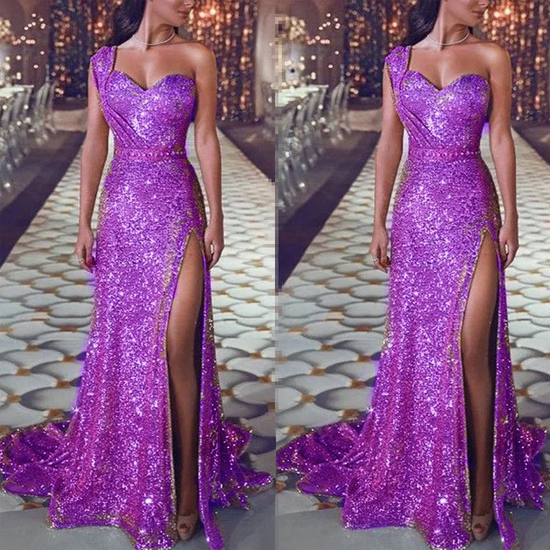 Big Sales Formal Party Long Evening Dress With Split Bridesmaid Gold Color Gowns Dresses