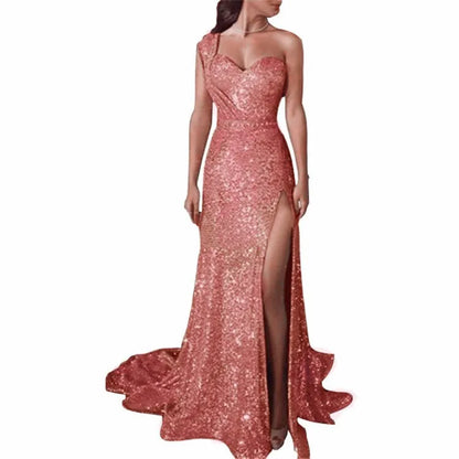 Big Sales Formal Party Long Evening Dress With Split Bridesmaid Gold Color Gowns Dresses