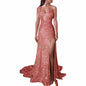 Big Sales Formal Party Long Evening Dress With Split Bridesmaid Gold Color Gowns Dresses