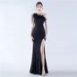 31367#2024 Craft Beaded Ostrich Hair Satin Cloth Long Evening Dress
