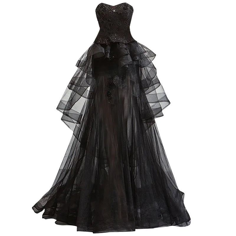 New Style Strapless Black Sexy See Through Lace Elegant Maxi Evening Dress for Women Party Wear