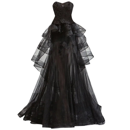 New Style Strapless Black Sexy See Through Lace Elegant Maxi Evening Dress for Women Party Wear