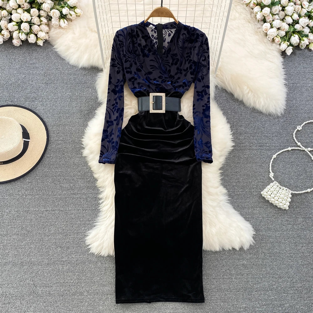 Wholesale Fashion Long Bodycon Party Elegant Design Velvet Vestidos Evening Dress for Lady