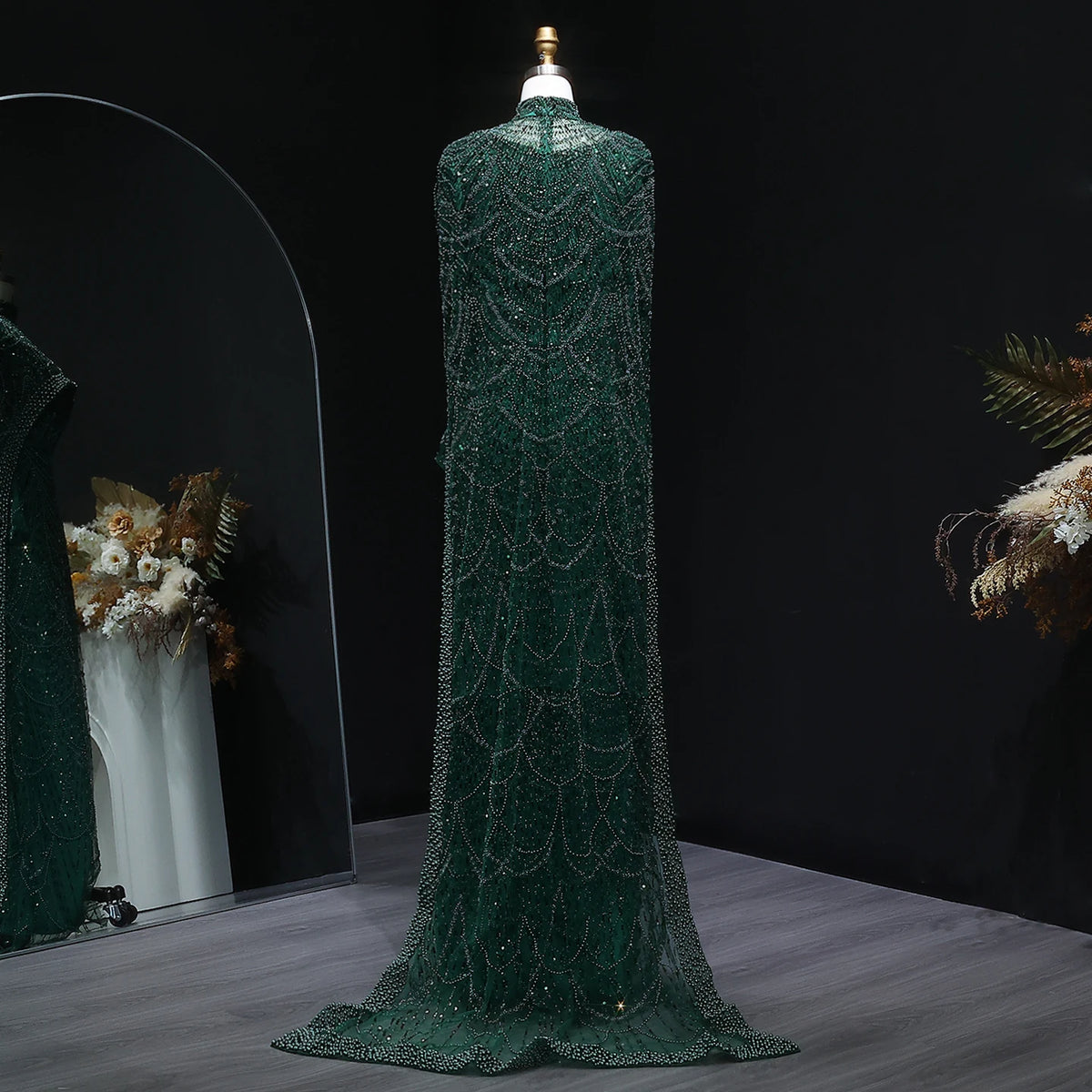 SharonSaid SS369A Dubai  Emerald Green Luxury Long Sleeves Muslim Evening Dress with Cape Women Wedding Special Occasion Gowns