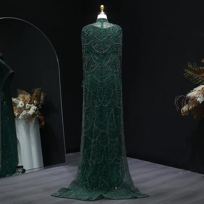 SharonSaid SS369A Dubai  Emerald Green Luxury Long Sleeves Muslim Evening Dress with Cape Women Wedding Special Occasion Gowns