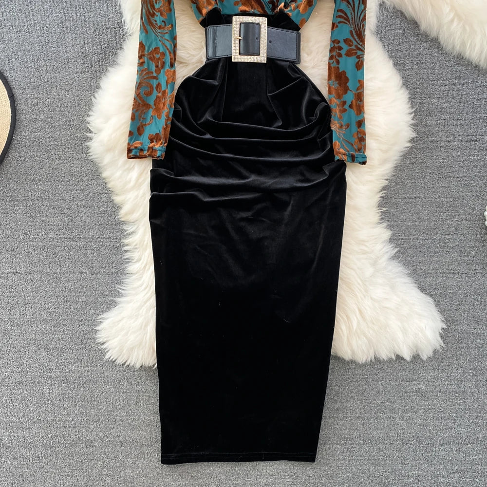 Wholesale Fashion Long Bodycon Party Elegant Design Velvet Vestidos Evening Dress for Lady