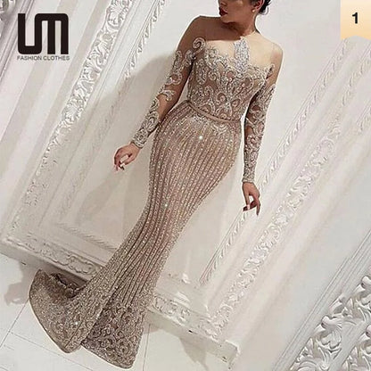 Liu Ming Latest Design Elegant Luxury Women Sexy Mesh See Through Lace Sequin Wedding Celebrity Party Evening Dress