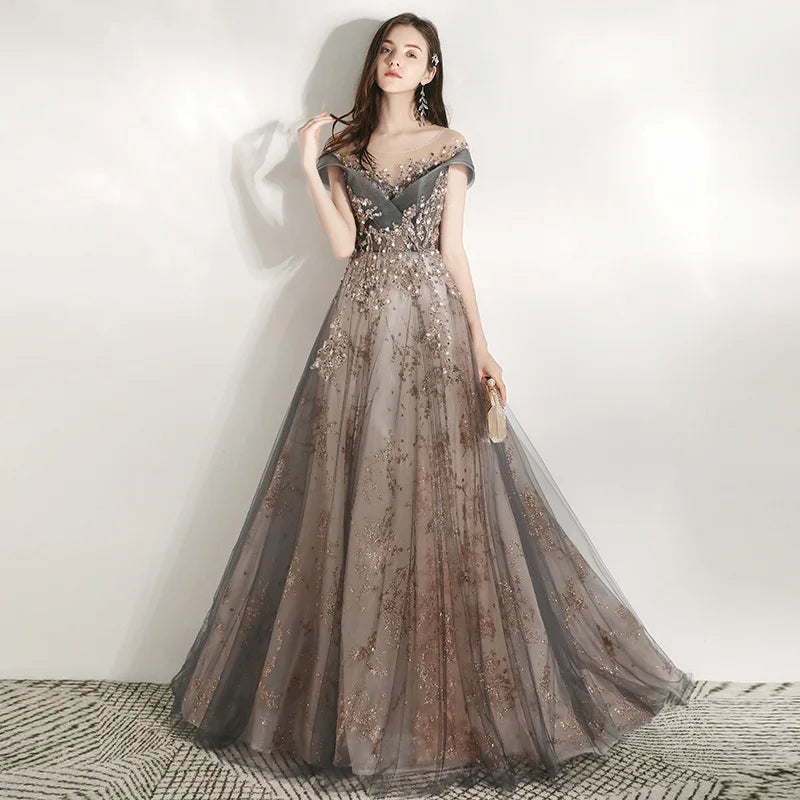 Hot Sale Hight Quality Luxury Evening Dress Beads Sequin V Neck Backless Crystal Party Prom Women Formal Dress