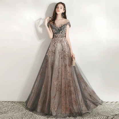 Hot Sale Hight Quality Luxury Evening Dress Beads Sequin V Neck Backless Crystal Party Prom Women Formal Dress