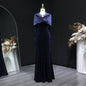 Sharon Said SF443  Elegant Navy Blue Mermaid Evening Dress Long Sleeve Off Shoulder Lace Women Wedding Party Gown