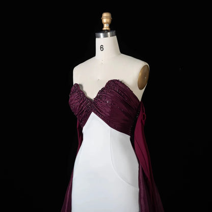 Jancember LSZ605 Chic Contrasting Formal Gown Dramatic Floor Length Cape Train Elegant Maxi Dress