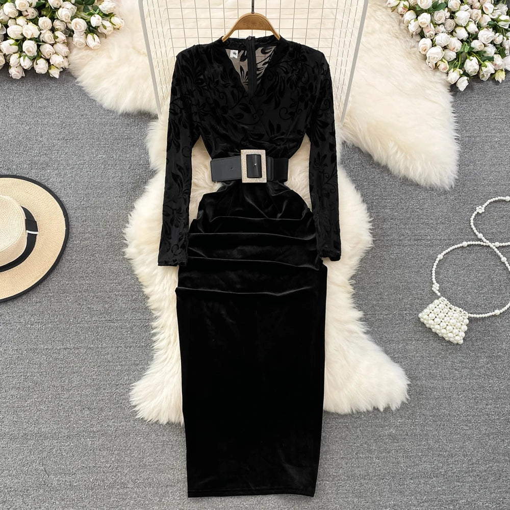 Wholesale Fashion Long Bodycon Party Elegant Design Velvet Vestidos Evening Dress for Lady
